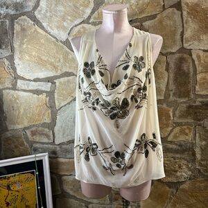 NWT Gudi Cream Beaded & Sequin Cowl Neck Top